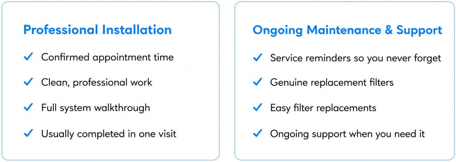 Professional water filter installation and ongoing maintenance support checklist